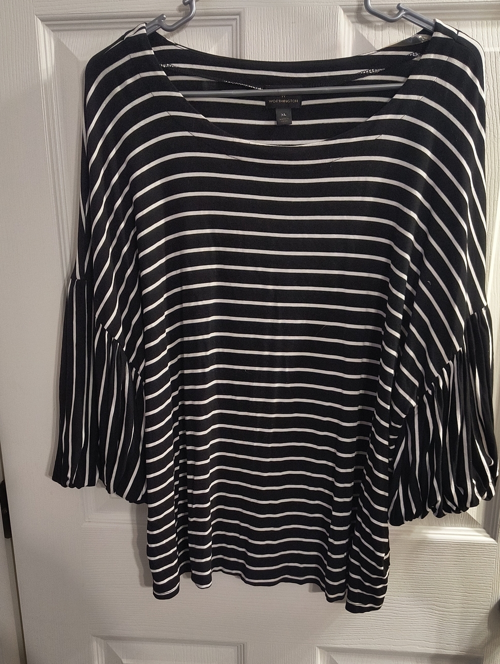 Worthington Black and White Striped Scoop Neck Tunic